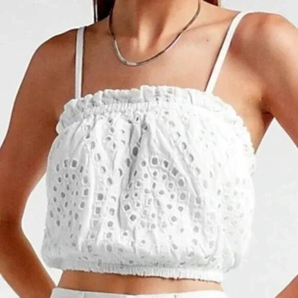 Express Eyelet Lace Cropped Bubble Cami Top XS - Picture 1 of 4